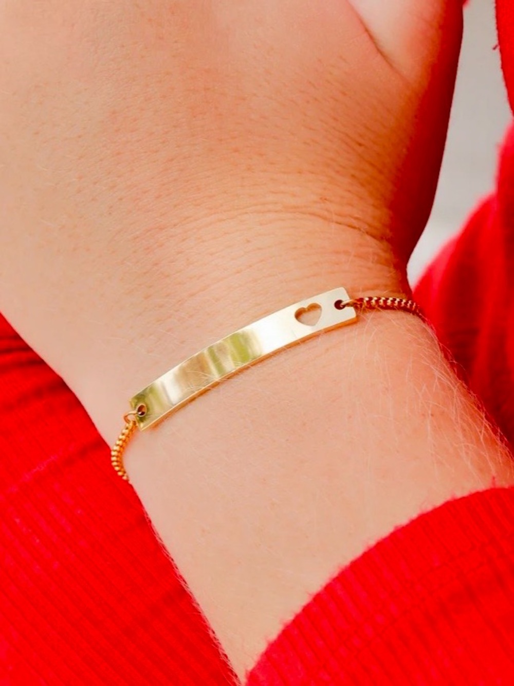 $48.00- 18K Gold PVD Stainless Steel Adjustable Cutout Heart Blank Bar Bracelet